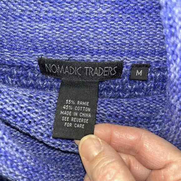 Nomadic Traders Cowl Neck Sweater Womens Medium Ramie Cotton Orange Periwinkle - Picture 3 of 4